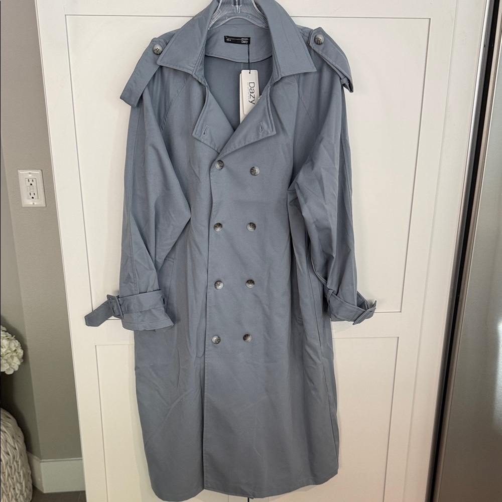 Women’s Double-Breasted Trench Coat — Dusty Blue